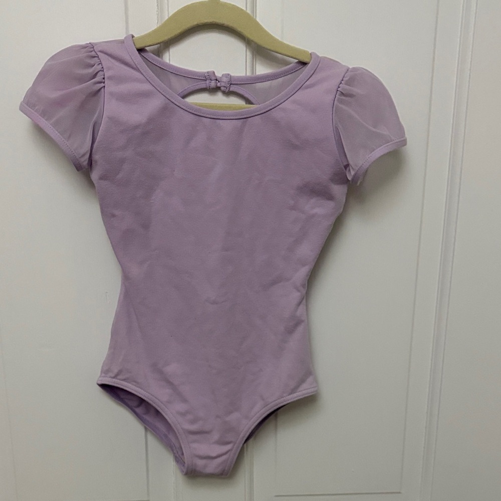 Capezio Lavender Kids Dance Bodysuit with Sheer Sleeves: ballet, recital